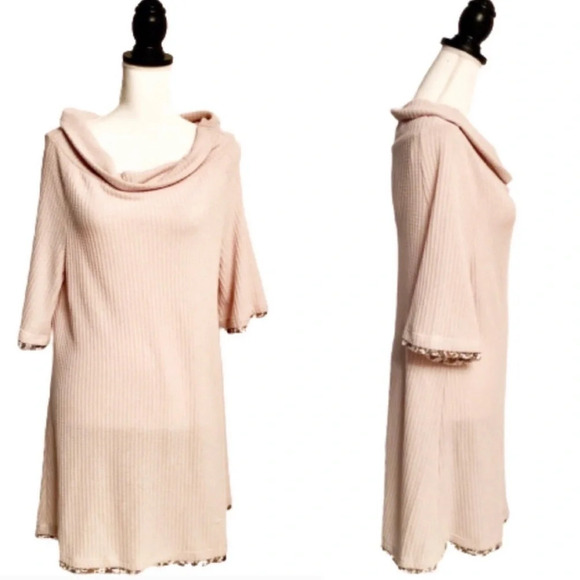 EASEL Waffle Knit Roll Neck Longline Sweater Tunic Dress - Picture 2 of 9